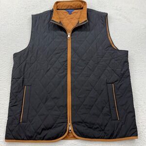 David Donahue Quilted Vest Black Tan Zip Up Men's Size L Puffer Style